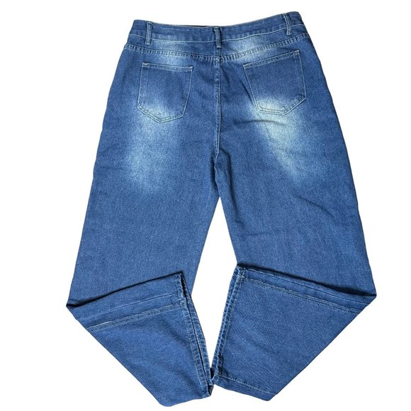 Womens Retro Jeans Size 2XL Blue High Rise Straight Leg Washed Denim Stretch - Picture 5 of 14